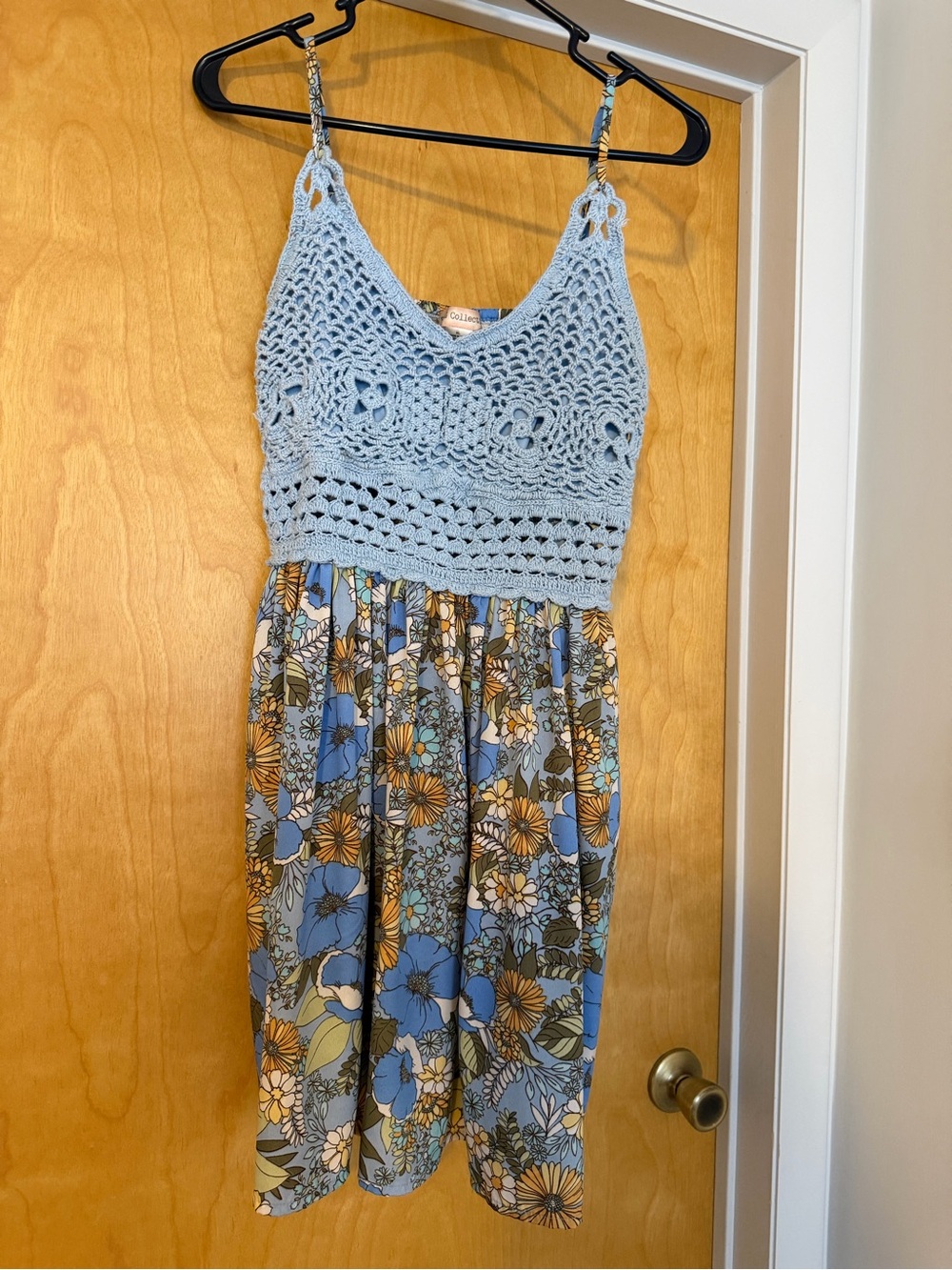 Sky Blue Crochet Bodice Floral Casual Sundress by Colleena